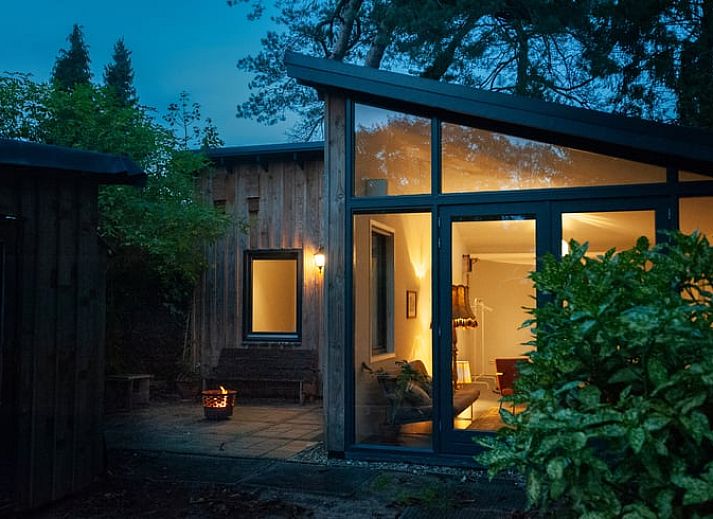 Zonnig terras van Vakantiehuisje in Bilthoven, Utrecht, met groene omgeving.