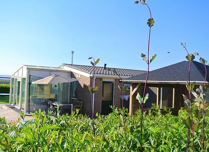 Geniessen Sie die ruhige Veranda des Ferienhauses ZE1679 in Kamperland, Noord-Beveland, umgeben von der erholsamen Natur Zeelands.