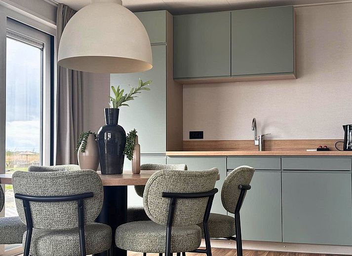 Chalet de Roerganger in Kamperland, North Beveland, Zeeland offers a modern vacation home with a sunny terrace and spacious windows for a relaxing stay.