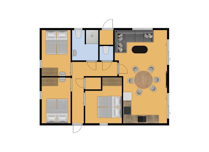 Chalet de Roerganger in Kamperland, Noord-Beveland, Zeeland biedt een modern vakantiehuis met een zonnig terras en ruime ramen voor een ontspannen verblijf.