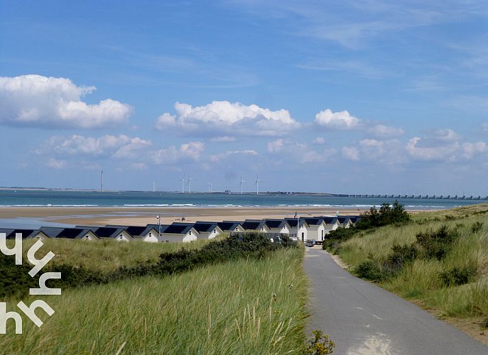 Gemuetliches Wohnzimmer mit Holzbalken im Ferienhaus ZE184, Kamperland, Noord-Beveland, Zeeland.