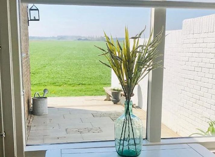 Geniet van het uitzicht op het platteland vanaf het terras van Vakantiehuis in Kamperland, Noord-Beveland, Zeeland.