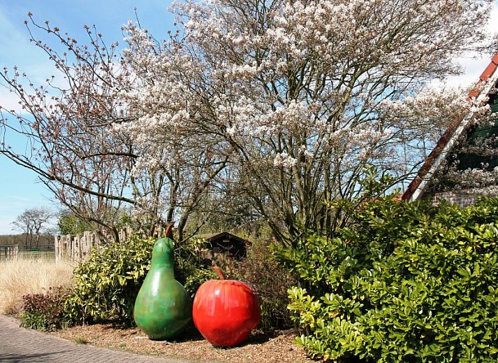 Gezellige woonkamer van vakantiehuis De Wulp in Burgh-Haamstede, Zeeland met uitzicht op de tuin.