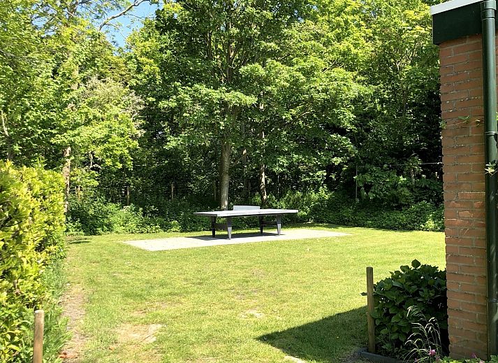 Spacious garden of Holiday bungalow Duinoord 22, De Meidoorn in Renesse, Schouwen-Duiveland, Zeeland with terrace and green view.