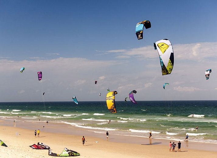 Terras van Westhoek 14 vakantiehuis in Renesse, Zeeland, met houten eettafel en groene tuin.