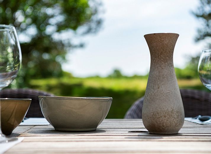 Terrasse des Ferienhauses Populierenlaan 21, Lodge to Lounge, mit bequemen Sitzgelegenheiten in der Natur von Zeeland.