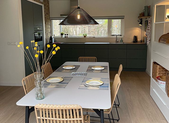 Buitenkant van Vakantiehuis Populierenlaan 3 in Nieuw-Haamstede, omgeven door groene natuur.