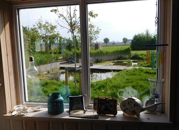 Eingang zum Ferienhaus in Dreischor, einem charmanten Ferienhaus in Schouwen-Duiveland, Zeeland, mit bunten Blumen vor der Tuer.