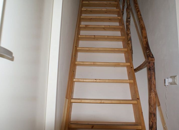 Aussenansicht des Ferienhauses in Dreischor, ein attraktives Ferienhaus in Schouwen-Duiveland, Zeeland, mit einem schoenen Garten und blauem Himmel.