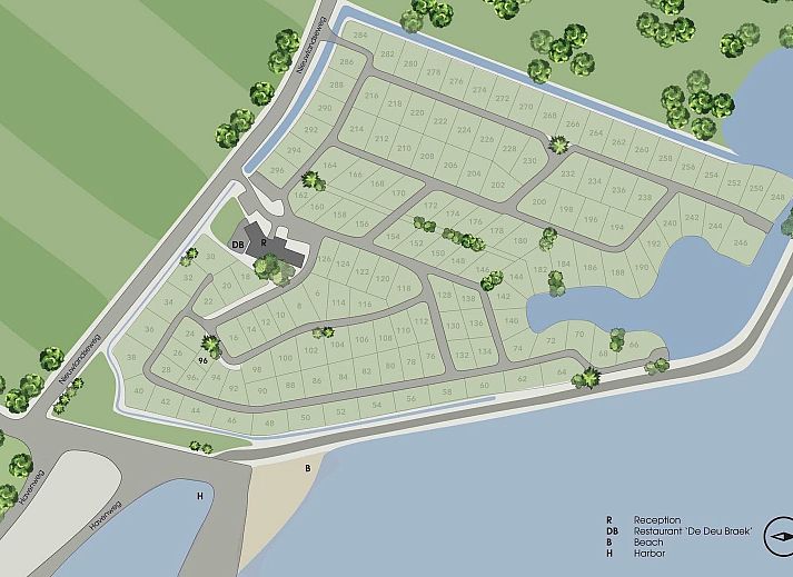 Ingang van VZ478 Chalet 96 Sint-Annaland met groene omgeving, Tholen, Zeeland.