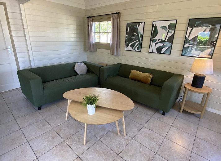 Vooraanzicht van VZ292 Chalet Sint-Annaland in Tholen, Zeeland met groene omgeving.