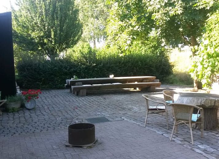 Kleiner Tisch mit Lavendel im Huisje in Stavenisse, Ferienhaus in Tholen, Zeeland.