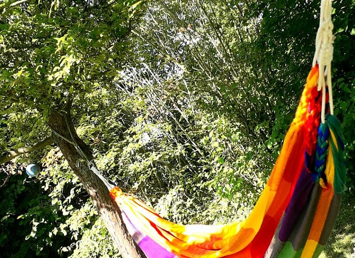 Gemuetliches Wohnzimmer in Cottage in Stavenisse, Ferienhaus in Tholen, Zeeland mit bunten Kissen.