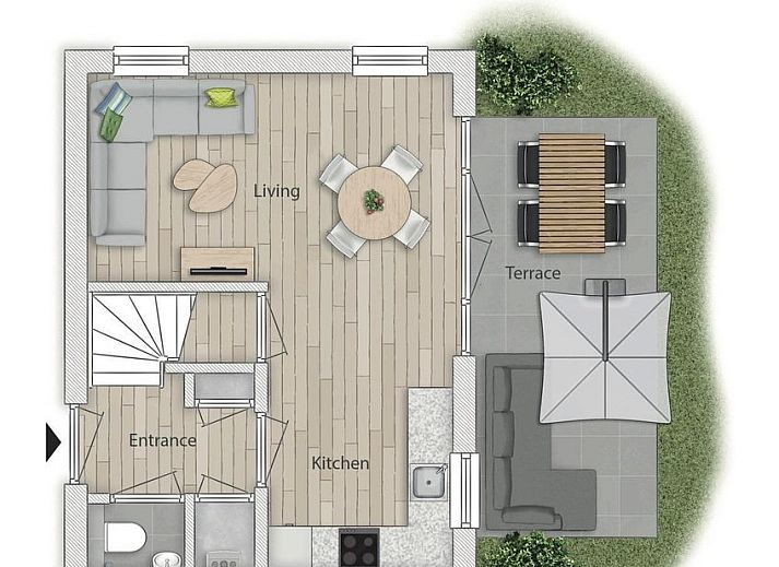 Seite von VZ1078 Ferienhaus in Oostkapelle, Walcheren, mit gruenem Garten.