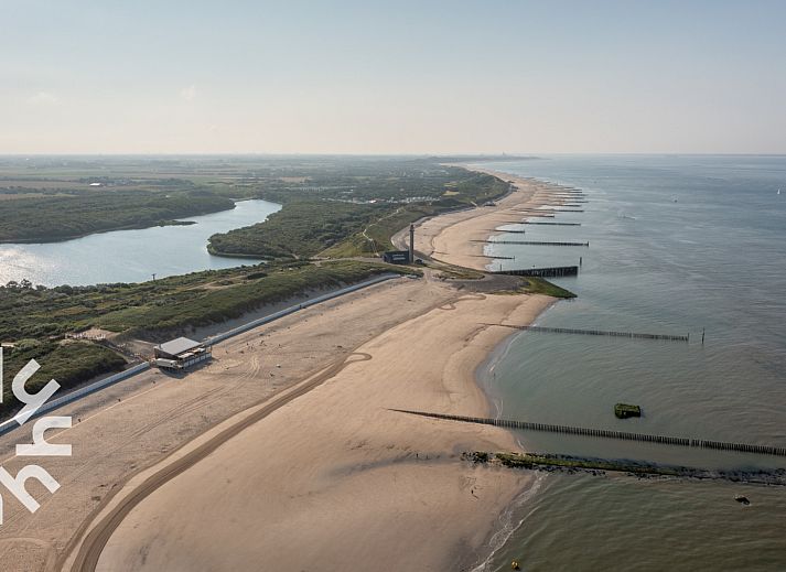 Aerial view of Westkapelle, Walcheren, near vacation home ZE927, showing sea and ship.