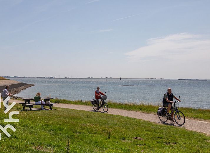 Slaapkamer in vakantiehuis ZE263, Westkapelle met groot raam en uitzicht op de natuur.