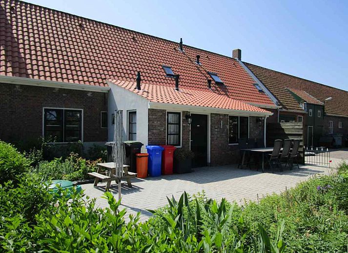 Ferienhaus ZE161 in Vrouwenpolder, Walcheren mit einer schoenen Terrasse und bluehenden Rosen.