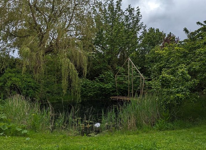 Ingang van Vakantiehuisje in Oudelande, Walcheren omringd door weelderige natuur.