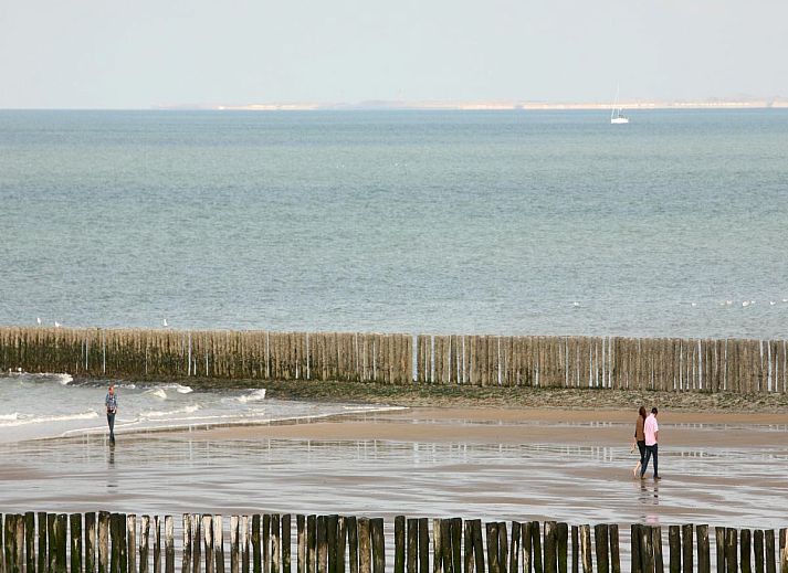 Ruime woonkamer in vakantiehuis Maanvis in Cadzand met grote ramen en veel lichtinval.