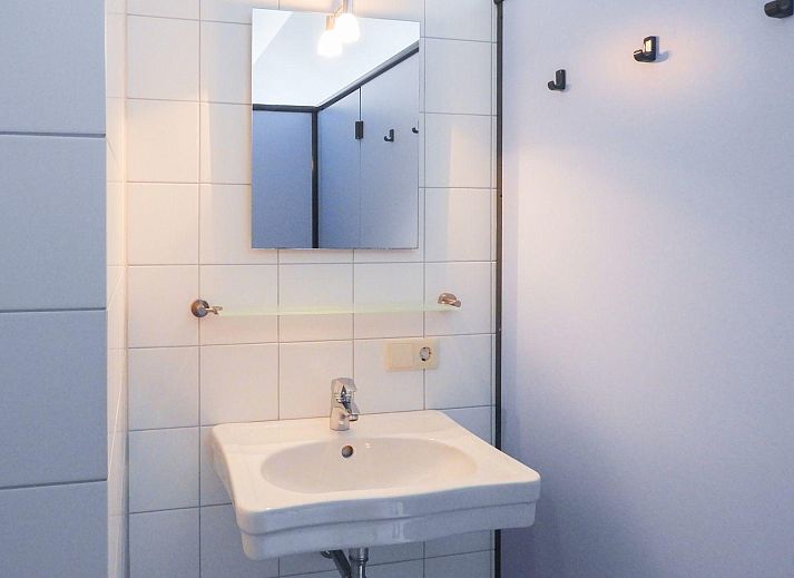 VZ039 Groepsaccommodatie Sluis, achtertuin met zonnige veranda en groene bomen.