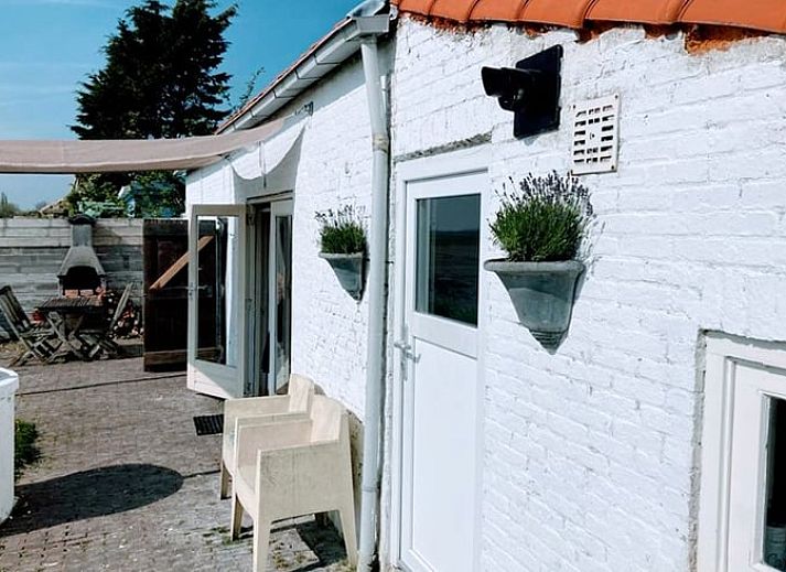 Zonnig terras bij Vakantiehuis in Walsoorden, Zeeuws-Vlaanderen, perfect voor ontspanning in Zeeland.