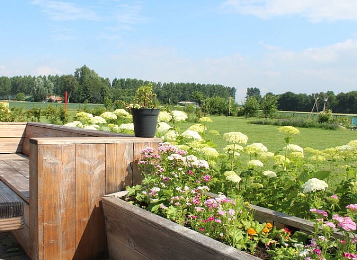 Ferienhaus in Ovezande, Sued-Beveland, mit sonniger Terrasse und Blick aufs Land.