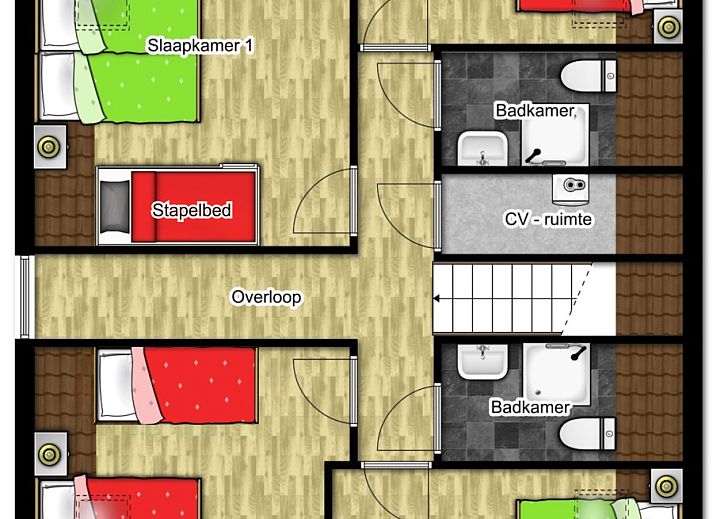 Gemuetliches Schlafzimmer im Ferienhaus ZH487, Goudriaan, Alblasserwaard, Suedholland, mit Holzdach und bequemen Betten.
