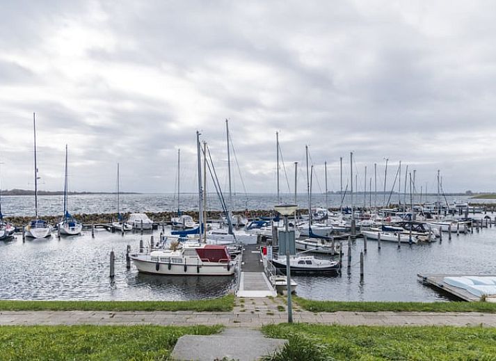 Ferienhaus in Ouddorp, eine moderne Ferienunterkunft inmitten der Natur auf Goeree-Overflakkee, Suedholland, mit grossem Garten und Holzfassade.