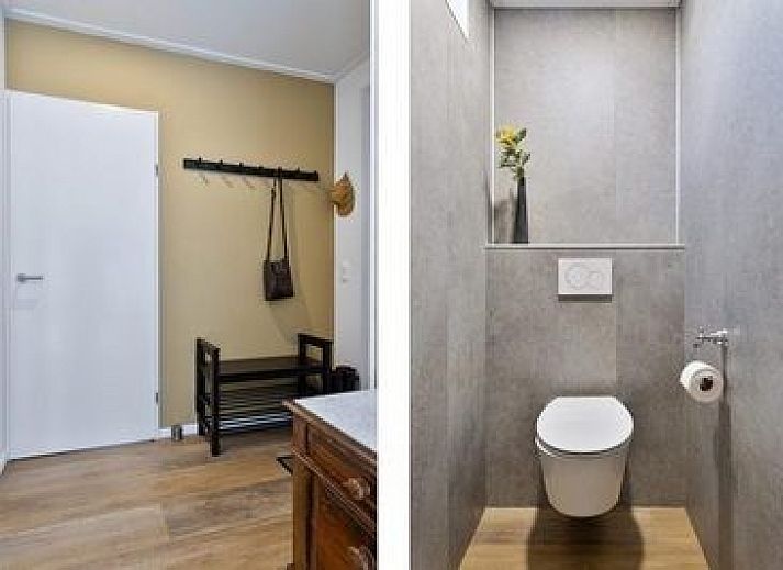 Moderne Kche im Ferienhaus Cabin, Grote Stern 16, Ouddorp mit Essecke, ideal fr einen gemtlichen Aufenthalt in Sdholland.