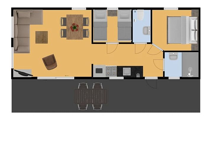 Gemuetliches Esszimmer im Chalet Ouddorp, Ferienhaus in Ouddorp, Goeree-Overflakkee, Suedholland, mit moderner Einrichtung und stimmungsvollem Interieur.