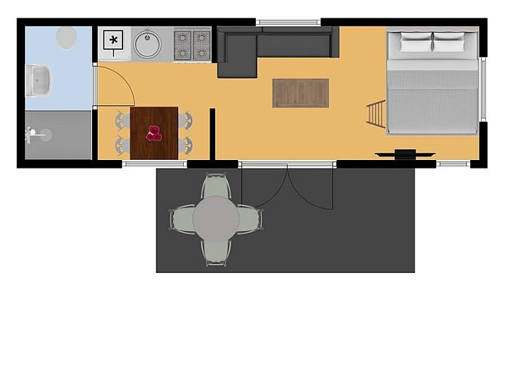 Cozy interior of Camping Chalet the Albatros Plus in Ouddorp, Goeree-Overflakkee, South Holland with comfortable seating area.