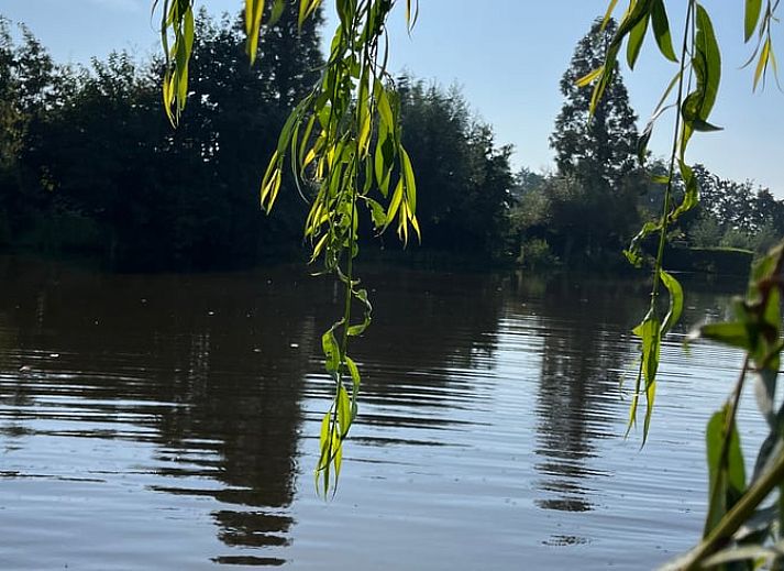 Terras bij Vakantiehuis in Reeuwijk, omgeven door groene omgeving in het Groene Hart, Zuid-Holland.