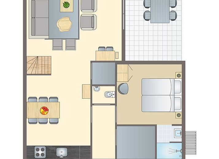 Moderne woonkamer in De Reeuwijkse Plassen 6-persoons kinderwoning 6CK2 in Reeuwijk, met comfortabele zitplaatsen.