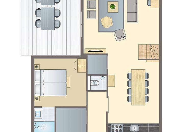 Stijlvolle binnenruimte met trap in De Reeuwijkse Plassen 8-persoons kinderwoning, vakantiehuis in Reeuwijk, Zuid-Holland.