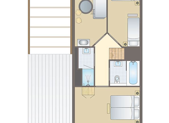Stijlvolle binnenruimte met trap in De Reeuwijkse Plassen 8-persoons kinderwoning, vakantiehuis in Reeuwijk, Zuid-Holland.