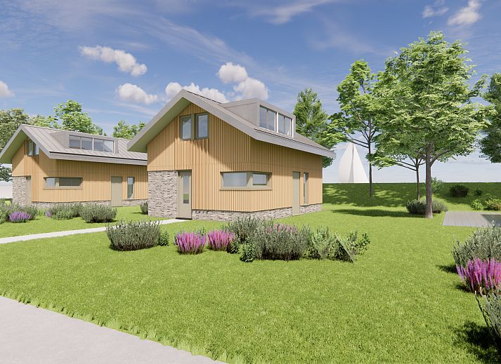 Chalet in Warmond, een vakantiehuis in het Groene Hart, Zuid-Holland, omringd door groene natuur en een ruime tuin.