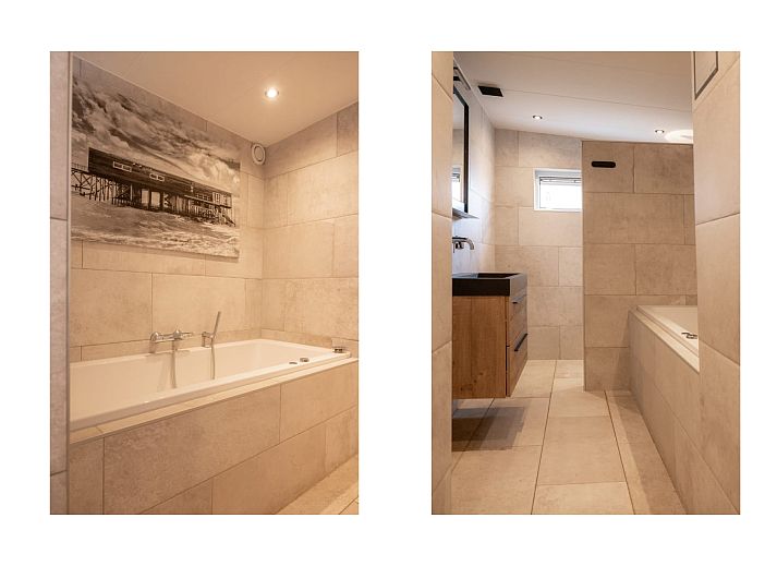 Stijlvolle eetkamer in Bungalow Brouwersdam, Ouddorp, met moderne meubels en uitzicht op de tuin in Goeree-Overflakkee, Zuid-Holland.