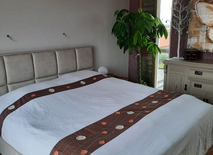 Gemuetliche Sitzecke auf der Terrasse des Ferienhauses am Meer, Katwijk aan Zee, Nordseekueste, Suedholland, mit bunten Kissen und Dekoration.