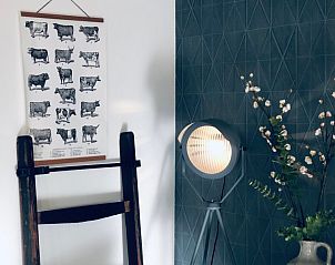 Detail van de inrichting in Unieke 12 pers. Farm Lodge De Muy op Hoeve Vianen, De Cocksdorp, Texel, met moderne verlichting.