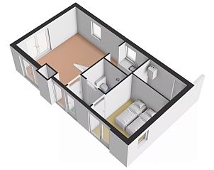 Plattegrond van TXL Huisje 299, een knus vakantiehuis in De Cocksdorp op Texel, Waddeneilanden, met moderne binnenruimte en comfortabele slaapkamer.