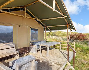 Plattegrond van Sluftervallei 6-persoons safaritent, De Cocksdorp, Texel, Waddeneilanden, met indeling van ruimtes.