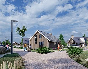 Buitenaanzicht van Chalet in De Cocksdorp met wandelpaden, Texel, Waddeneilanden.