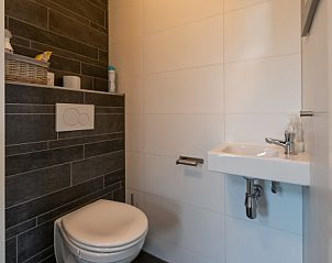 Moderne badkamer in Bungalowpark Slufteroord - Vakantiehuis Slufteroord 240 met strak design en toilet.