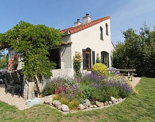 Villapark Residentie Texel nr. 577 in De Cocksdorp, vakantiehuis met kleurrijke tuin en terras, omgeven door natuur op de Waddeneilanden.