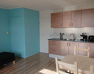 Moderne Kche in der Ferienunterkunft Kikkerpoel, De Cocksdorp, Texel mit Holzschrnken und Gerten.