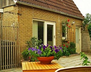 Gezellig terras van Dunaa vakantiewoning in De Koog, Texel met kleurrijke bloemen.