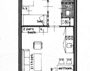 Floor plan of Motel Texel Apartment (W) in De Koog, Texel, with overview of layout and sun balcony.