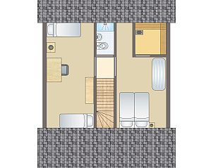 Gezellige woonkamer in Beach Park Texel 6-persoons villa, De Koog, met comfortabele banken en open haard.