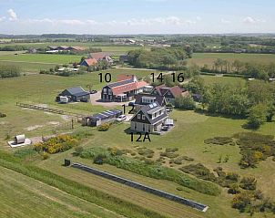 Luchtfoto van Huisje in Den Burg, vakantieaccommodatie op Texel, Waddeneilanden.