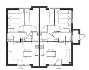 Plattegrond van Luxe Appartement 4p, Den Burg, Texel toont efficinte indeling en moderne voorzieningen.